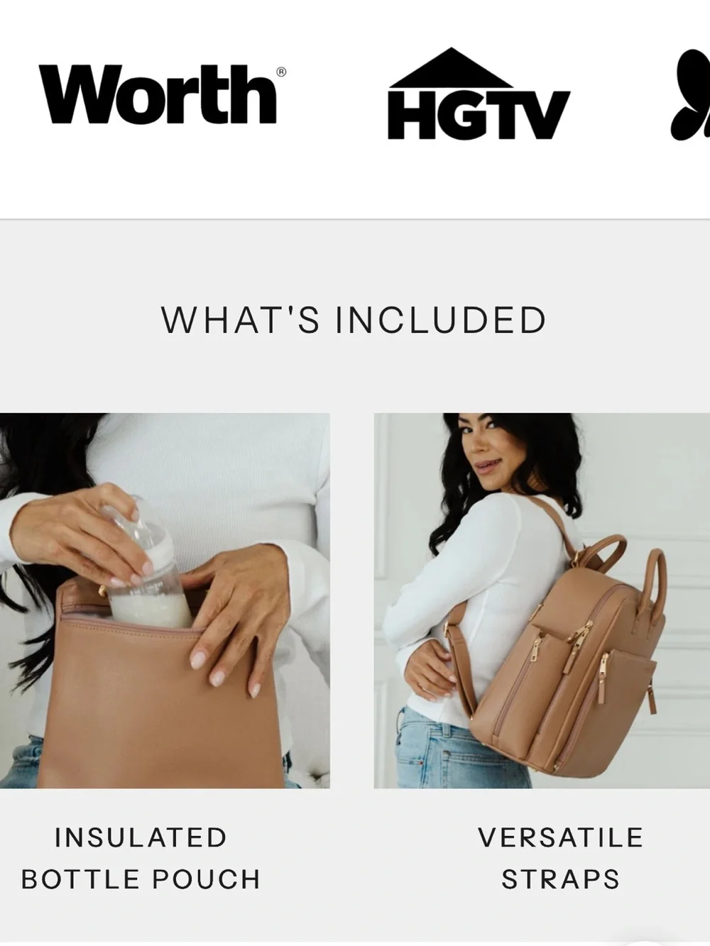 Ayla & Co tan Baby Bag Backpack - Convertible Diaper Tote
